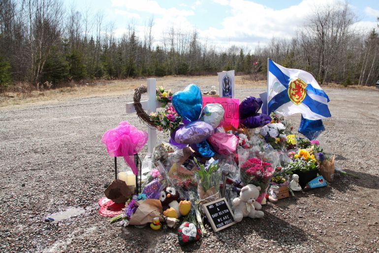 A memorial to victims of a mass shooting in Nova Scotia, Canada, 2020