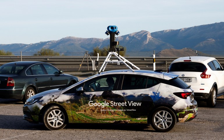 A Google Street View car in Spain, with 360-degree cameras perched on top
