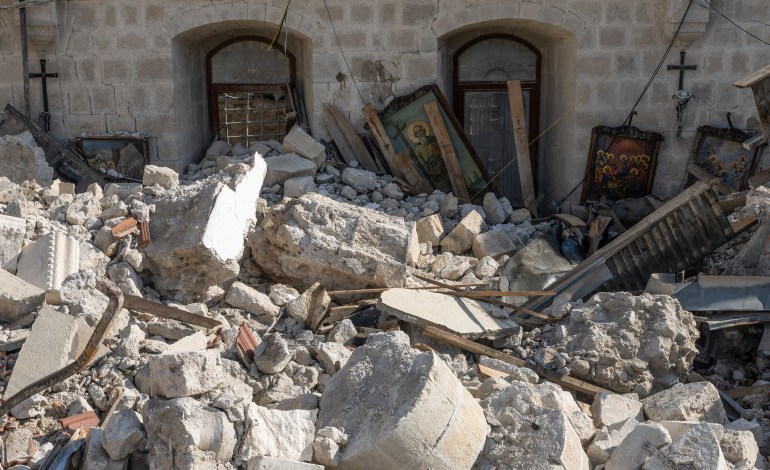 Icons are seen in the destroyed Greek Orthodox Church of Antioch 