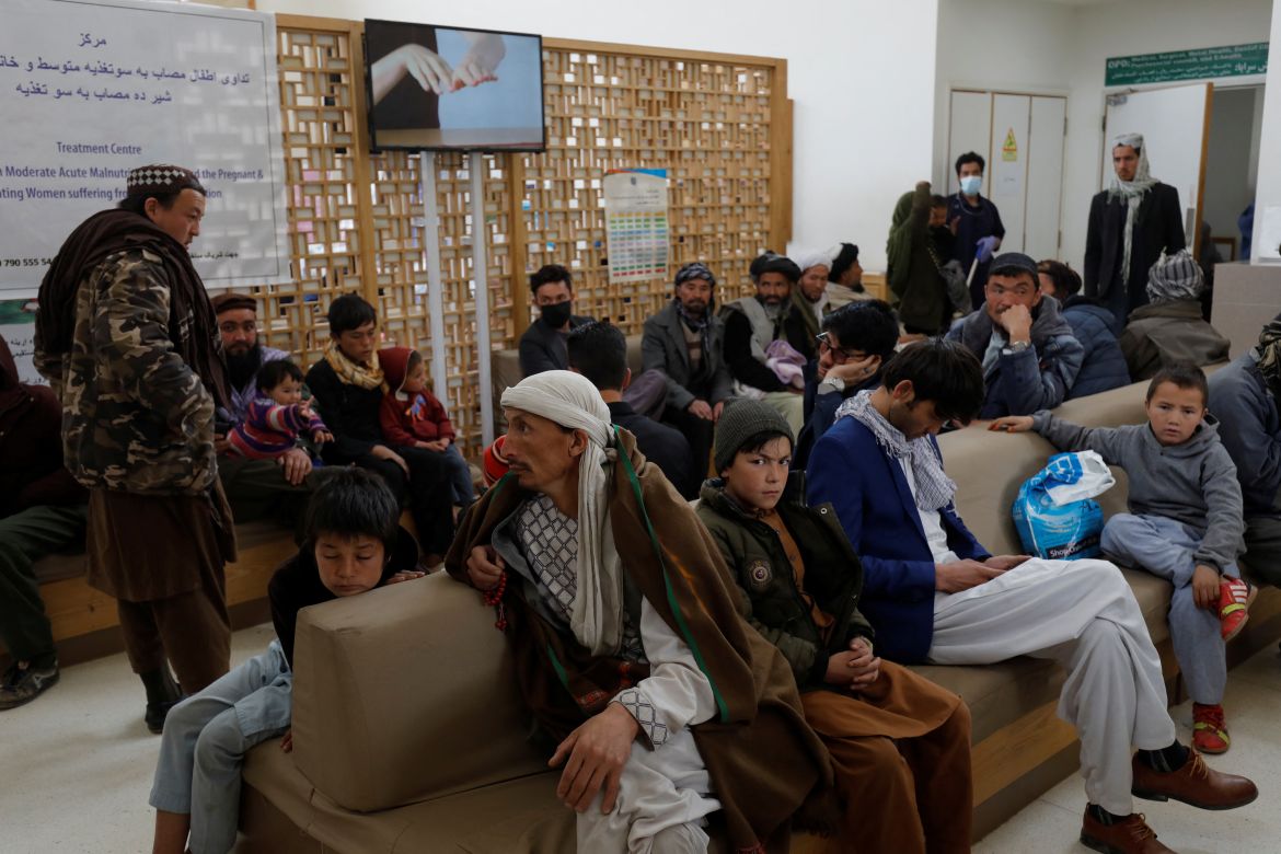People sit in a waiting room at a hospital in Bamiyan, Afghanistan