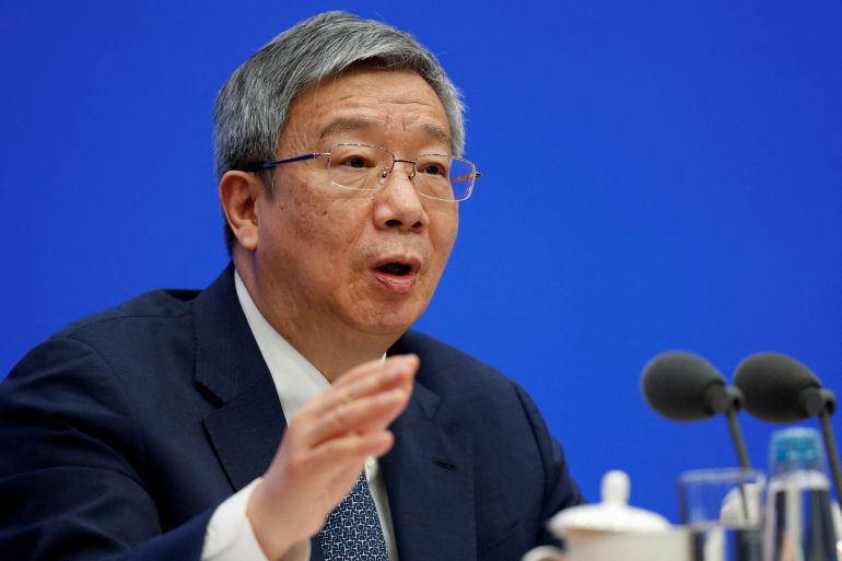 People's Bank of China Governor Yi Gang speaking at a news conference in Beijing, China.
