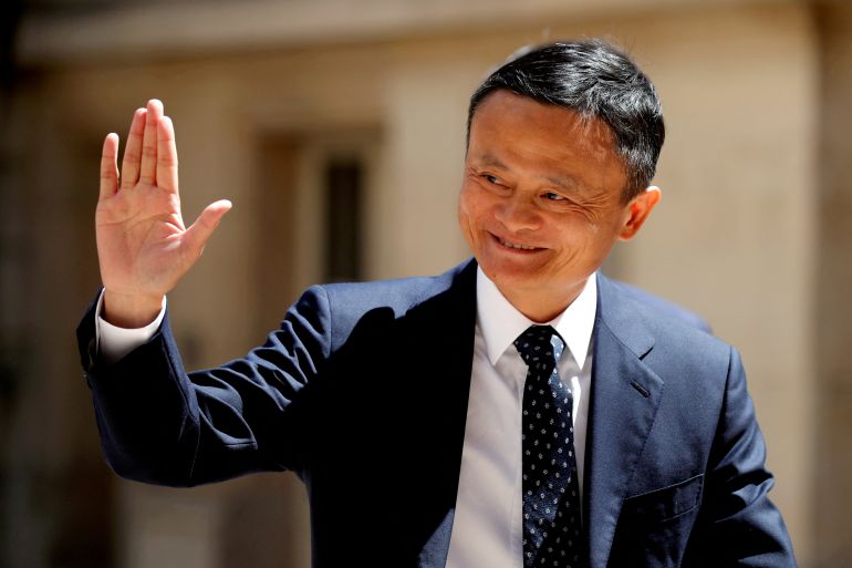 Jack Ma, billionaire founder of Alibaba Group, waves