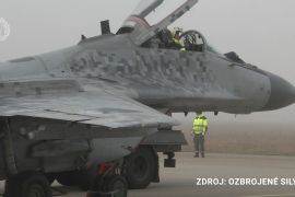 A Slovak MiG-29 jet at Silac Air Base in Slovakia. Ukraine&#39;s President Volodymr Zelenskyy thanked Slovakia and Poland on March 23, 2022 for donating their Soviet-era MiG-29 fighter jets to his forces and warned other EU countries the war with Russia could drag on for years if they did not provide Ukraine with modern weaponry – particularly fighter jets and missiles [File: Slovak Ministry Of Defence via Reuters]