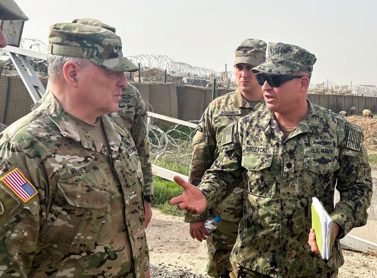 FILE PHOTO: U.S. Joint Chiefs Chair Army General Mark Milley speaks with U.S. forces in Syria during an unannounced visit, at a U.S. military base in Northeast Syria, March 4, 2023. REUTERS/Phil Stewart/File Photo