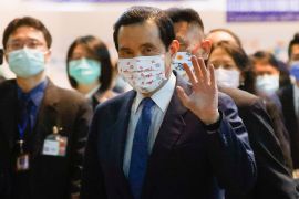 Former Taiwan President Ma Ying-jeou departs from Taoyuan airport on a visit to mainland China on March 27, 2023 [Ann Wang/Reuters]