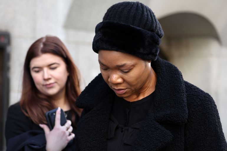 Beatrice Ekweremadu (R), wife of Nigeria's former deputy senate president, Ike Ekweremadu, leaves the Old Bailey, London's Central Criminal Court, in London on January 31, 2023. [Adrian Dennis / AFP]