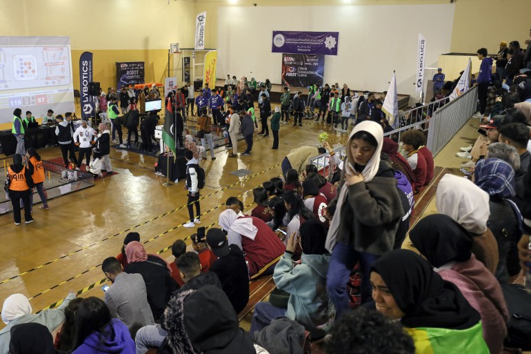 Libyan students attennd a local robotics competition in Tripoli