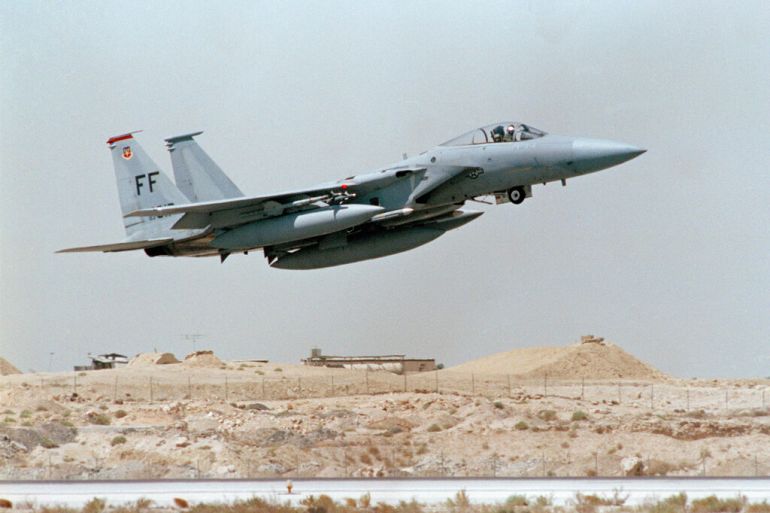 U.S. F-15 Jet Fighter takes off in Saudi Arabia during Operation Desert Shield, in an undated photo. (AP Photo/Scott Applewhite)