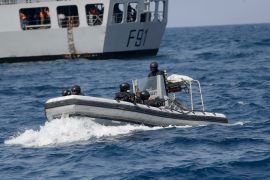 Nigerian naval special forces patrol during a navy exercise with the United States and 33 other countries in 2019 in the Gulf of Guinea [File: Sunday Alamba/AP]