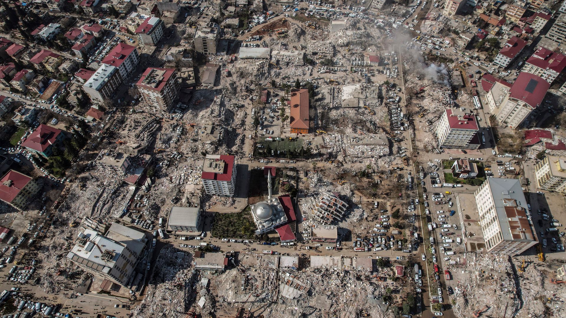 Aerial photo showing the destruction in Kahramanmaras city center
