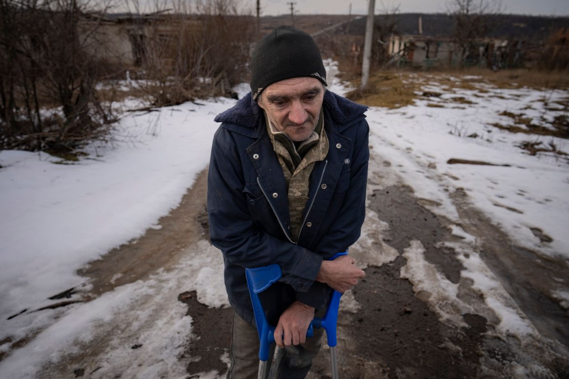 Andrii Cherednichenko, 50, who was injured after stepping on a land mine