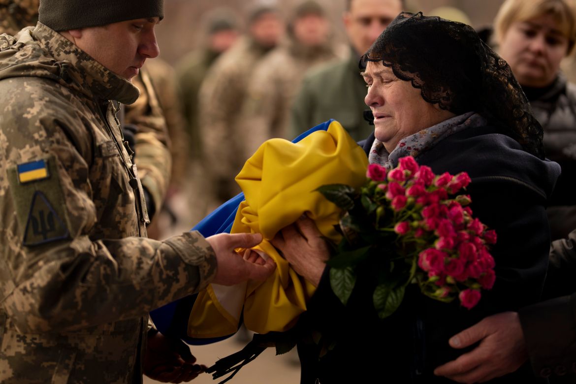 Tetiana Hurieieva, the mother of Volodymyr Hurieiev, a Ukrainian soldier killed in the Bakhmut area