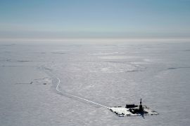 A 2019 aerial photo shows exploratory drilling site in Alaska