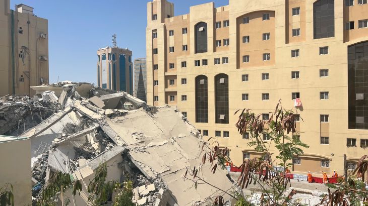 The ruins of a collapsed building are seen in Doha, Qatar,