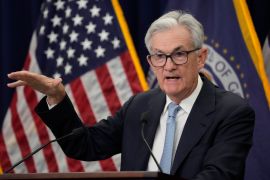 US Federal Reserve Board Chair Jerome Powell speaks during a news conference at the Fed [Alex Brandon/The Associated Press]