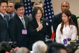 Taiwan&#39;s President Tsai Ing-wen attends an event at the Taipei Economic and Cultural Office in New York, US [Yuki Iwamura/The Associated Press]