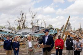 &#39;In three minutes this neighbourhood was basically gone,&#39; US President Joe Biden says after surveying storm damage in Rolling Fork, Mississippi [Carolyn Kaster/AP Photo]