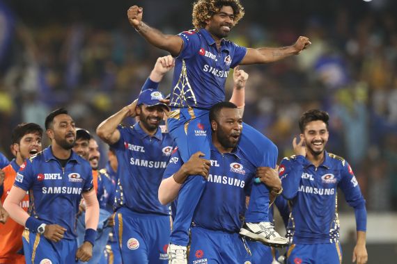 Mumbai Indians celebrate after they defeated the Chennai Super Kings during the Indian Premier League Final match between them in Hyderabad, India