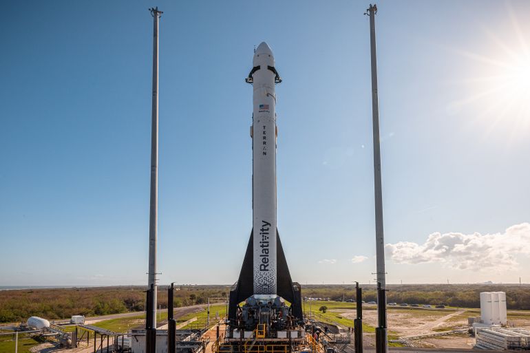 The 3D-printed Terran 1 rocket sits on the launch pad at Cape Canaveral in Florida, the United States [Trevor Mahlmann/ courtesy Relativity Space]