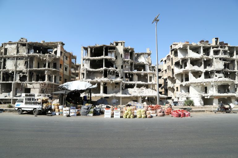 Damaged buildings in Homes, Syria