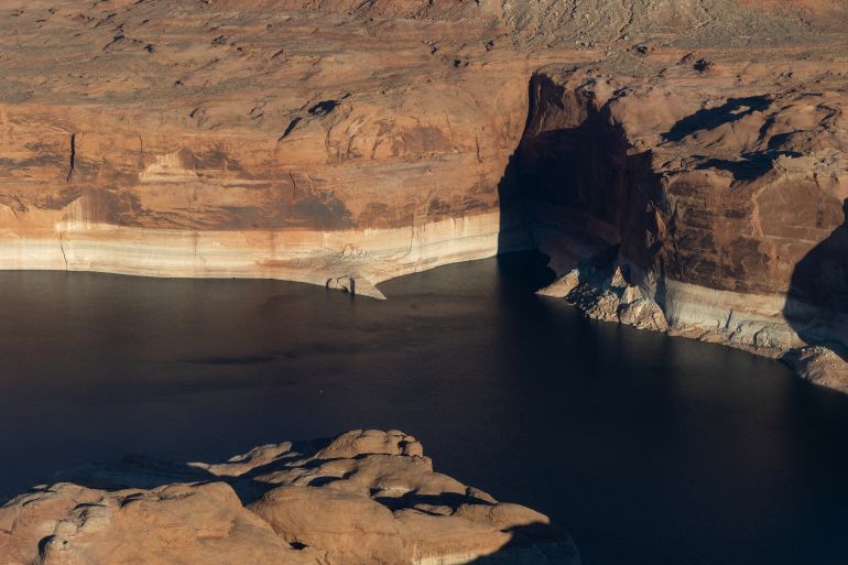 An aerial view of Lake Powell, US