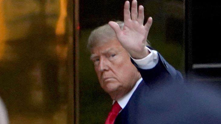 Former U.S. President Donald Trump arrives at Trump Tower, after his indictment by a Manhattan grand jury following a probe into hush money paid to porn star Stormy Daniels, in New York City
