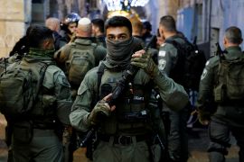 Israeli border policemen take position near Al-Aqsa compound