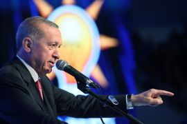 Turkish President Tayyip Erdogan makes a speech
