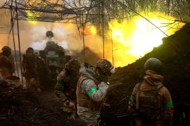 Ukrainian artillery fires towards the frontline during heavy fighting near Bakhmut