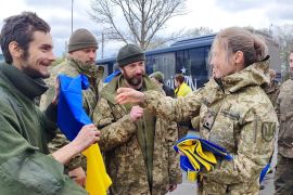 Ukrainian prisoners of war are seen after swap at an unknown location in Ukraine