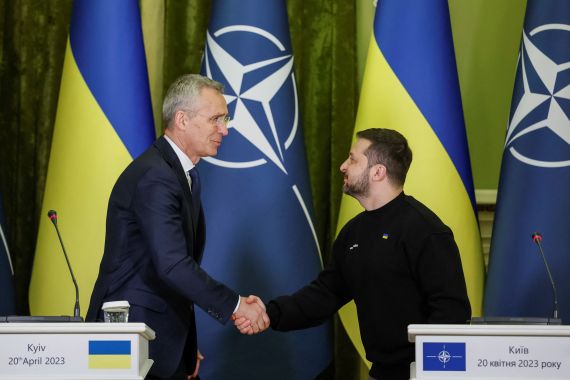 NATO Secretary-General Jens Stoltenberg and Ukraine's President Volodymyr Zelenskyy
