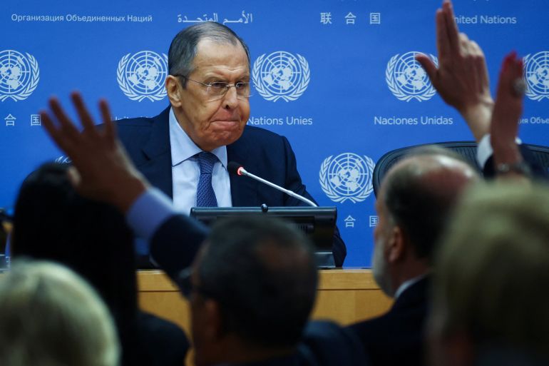 Il ministro degli Esteri russo Sergey Lavrov presso la sede delle Nazioni Unite a New York