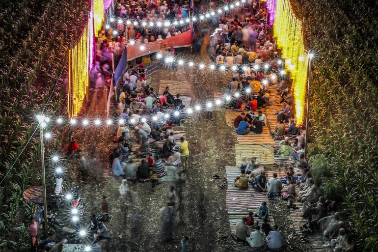 top view of a wedding on the street
