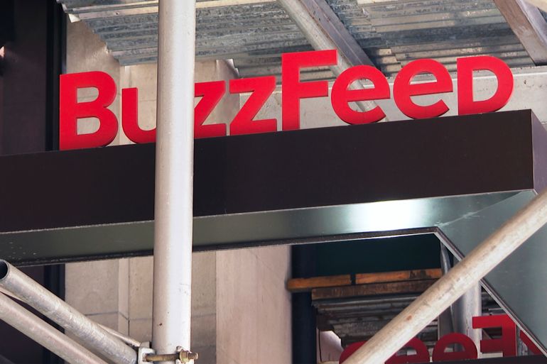 The entrance to BuzzFeed in New York, US