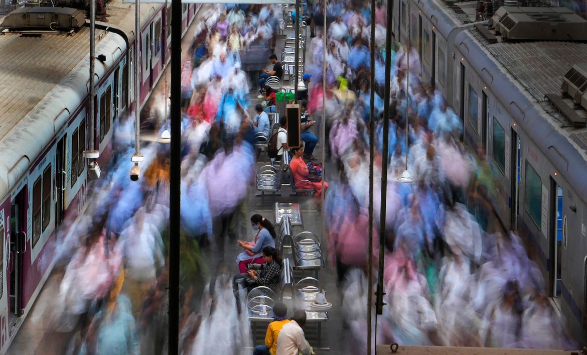 A general view of churchgate station during peak hours in Mumbai,