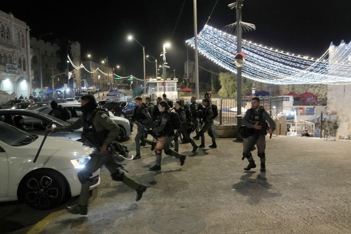 Israeli Border Police are deployed near the Damascus Gate