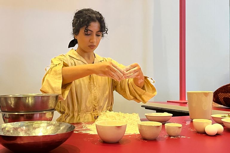 Almatrooshi during her performance 'The Alphabetics of the Baker' at Art Dubai