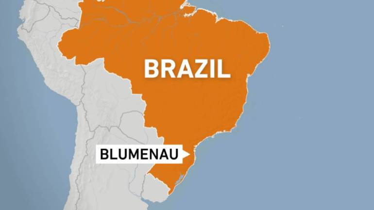 A map shows the location of Blumenau in southern Brazil