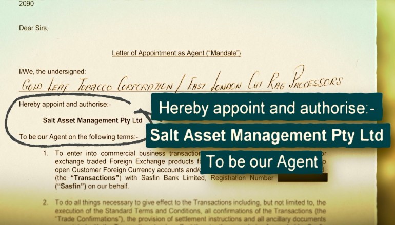 Image showing Salt Asset Management is authorised to handle Gold Leaf Tobacco's assets.