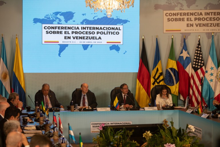 Colombian President Gustavo Petro addresses the conference