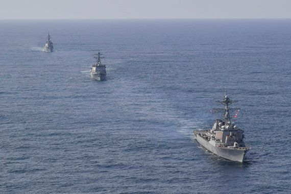 Japanese, US and South Korean battleships take part in a military exercise