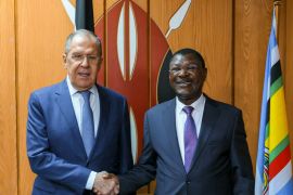Russian Foreign Minister Sergey Lavrov (left) shakes hands with Speaker of the National Assembly of Kenya Moses Wetangula during their meeting in Nairobi, Kenya on May 29, 2023 [EPA]