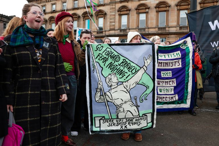 Scottish feminists attend a rally for protecting women's sex-based rights