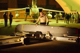 A Storm Shadow missile is prepared for loading to a Royal Air Force Tornado GR4 aircraft in the Gulf in support of Operation TELIC, March 21, 2003. Storm Shadow is an air launched cruise missile designed to hit highly protected targets from extended range. Washington's chief ally Britain refused to be drawn on March 22, 2003 over a timetable for the length of the war in Iraq as UK forces battled alongside U.S. soldiers to take the southern city of Basra. EDITORIAL USE ONLY. REUTERS/HO/Cpl Mark Bailey RAF ASA