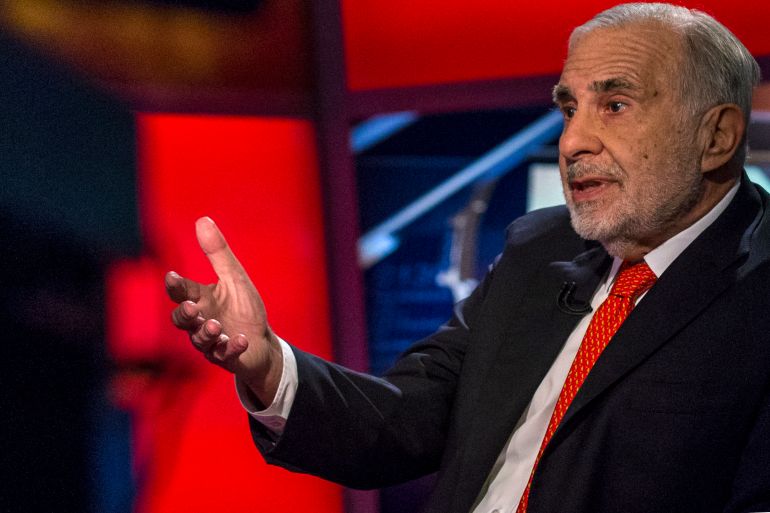 Billionaire activist investor Carl Icahn gives an interview on FOX Business Network's Neil Cavuto show in New York, US