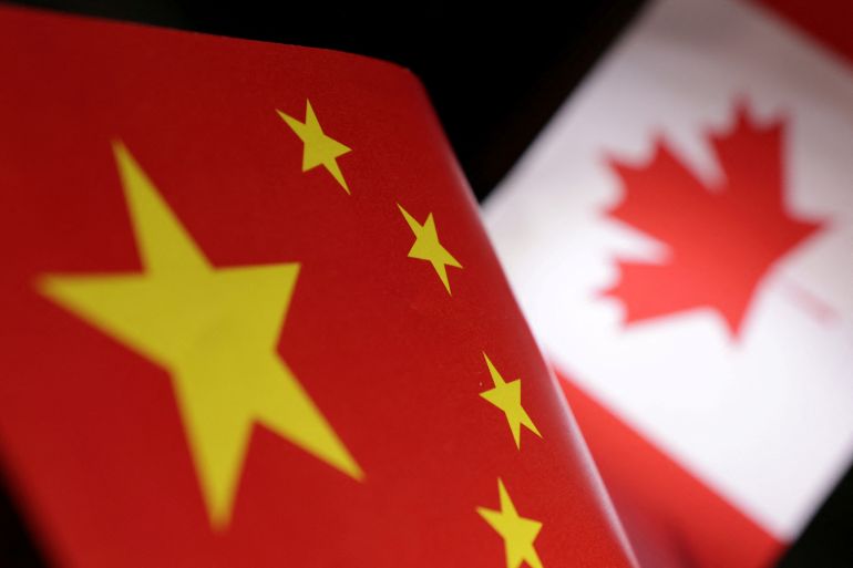 Illustration showing Chinese and Canadian flags