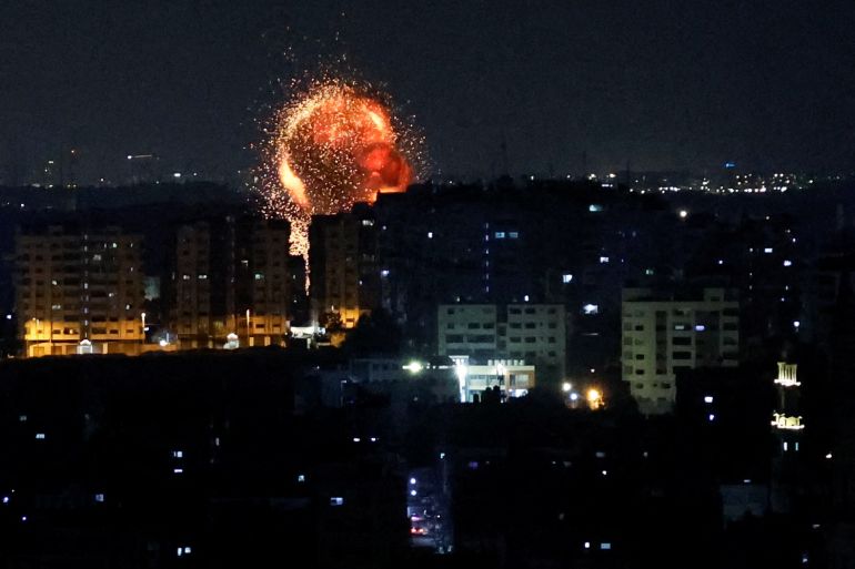 An explosion is seen as Israel strikes Gaza, May 2, 2023.