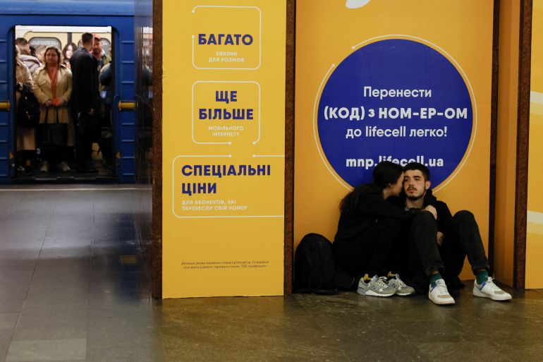 People take shelter inside a metro station during an air raid alert amid Russia's missile attacks on Ukraine, in Kyiv, Ukraine May 5, 2023. REUTERS/Alina Smutko