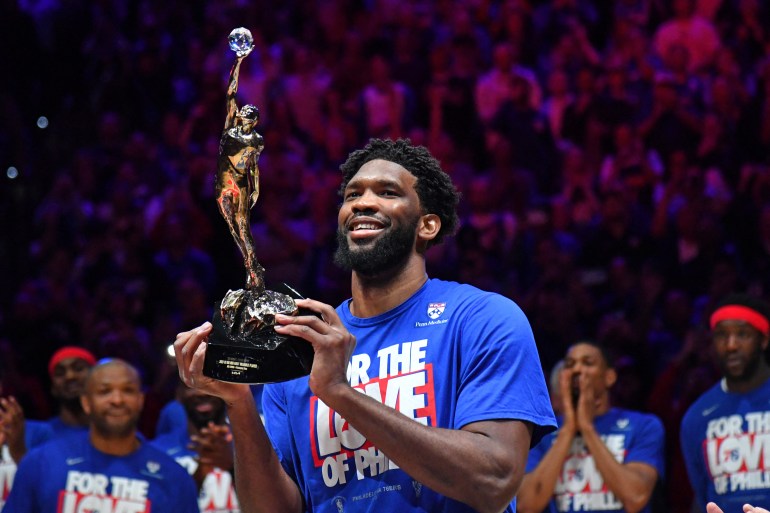 Embiid lifts his 2023 NBA MVP award