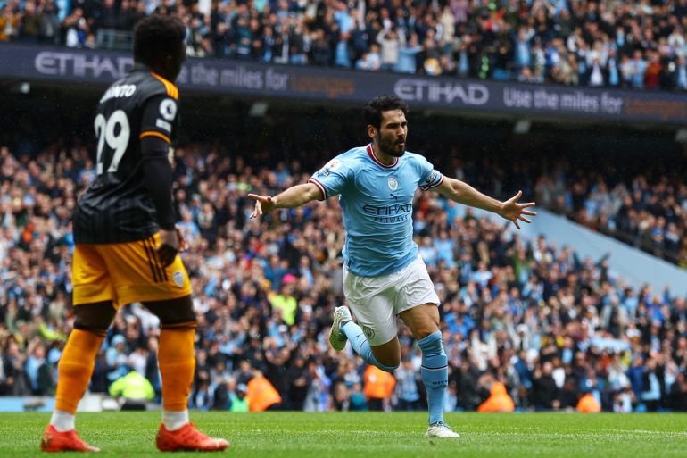 Manchester City's Ilkay Gundogan celebrates scoring their first goal